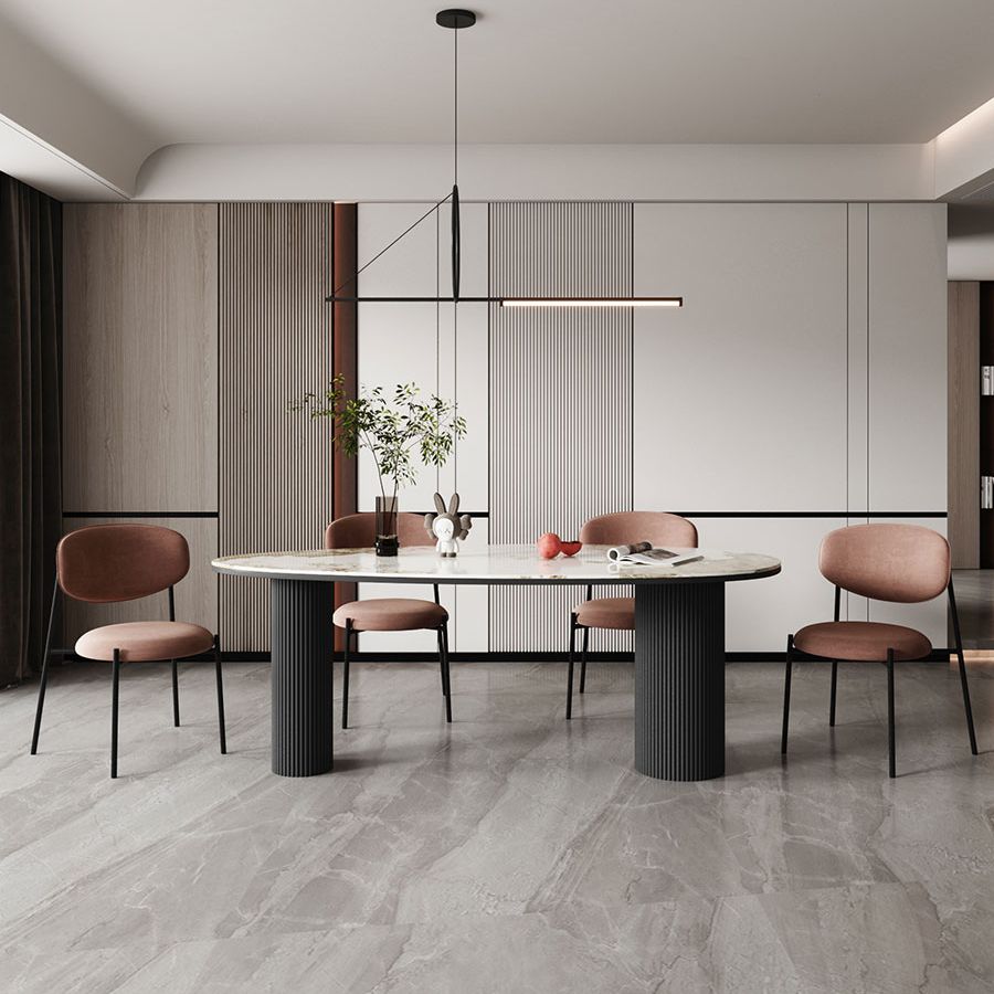 Sintered Stone Top Dining Table Oval Table with Metal Base and 3 Legs