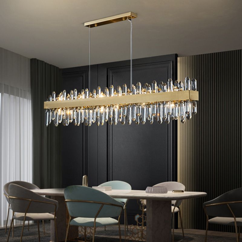 Costil lineal de cristal dorado colgante de iluminación de islas contemporáneas para comedor