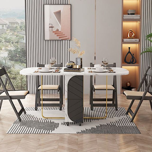 Mesa de comedor moderna de piedra sinterizada, mesa de comedor rectangular blanca con hojas abatibles de 59"