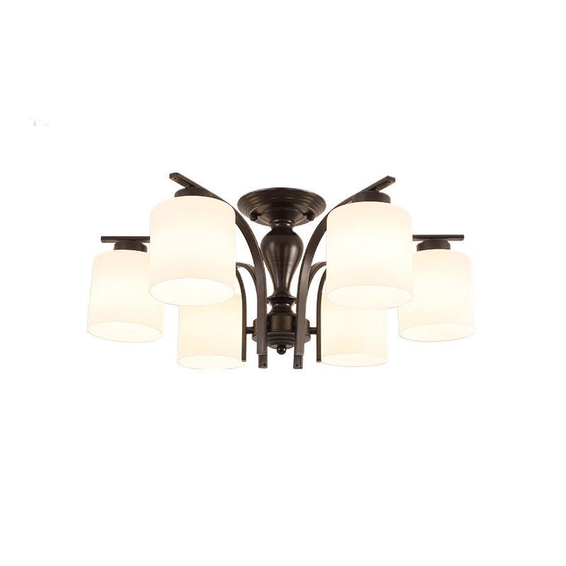 Cylindre en verre semi-flush Mount Noir Multi Light Traditional Plafond Light pour le salon