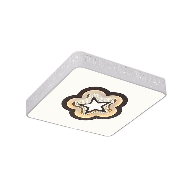 Simple Square Flush Mount Acrylic LED Bedroom Ceiling Mounted Fixture with Crystal Oval/Square/Flower Pattern