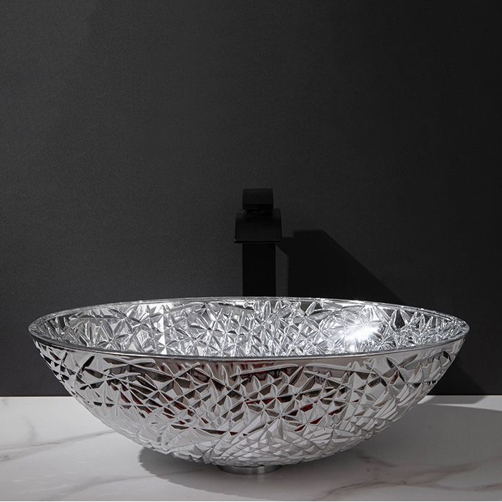 Creative Oval Bathroom Sink Glass Vessel Lavatory Sink with Pop-Up Drain