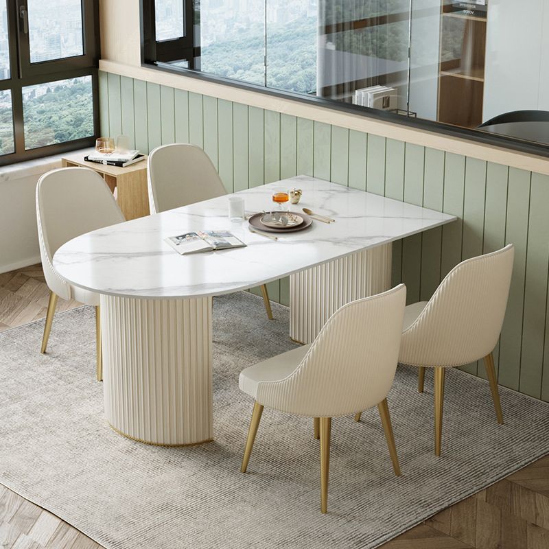 Contemporary Sintered Stone Dining Table Double Pedestal Table for Home Use
