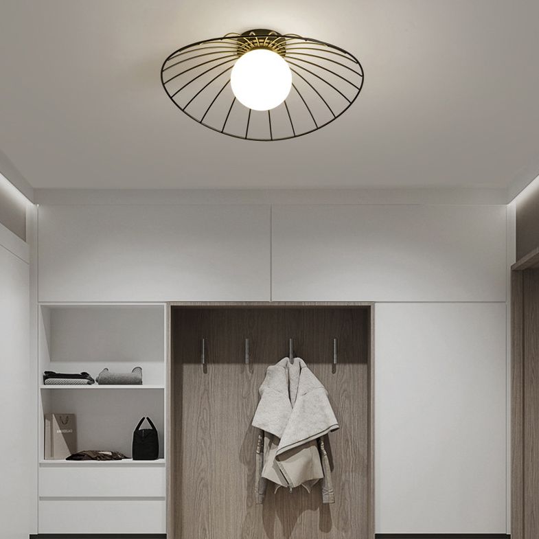 Cap Semi Flush Mount 1 Light Rattan Modern Flush Mount Ceiling Light Fixtures for Corridor