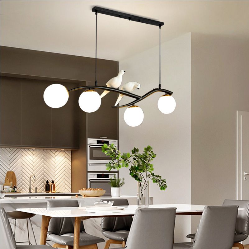 Iron and Glass Kitchen Island Fixture Modern 4 - Light Pendant Fixture in Black / Gold