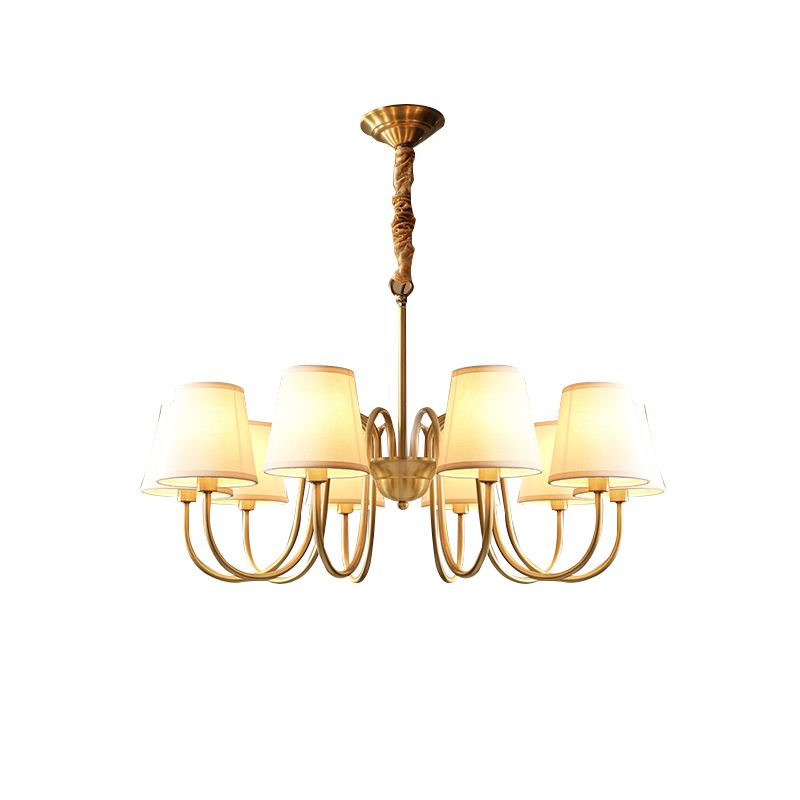 Conical Chandelier Light Fixture Traditional White Fabric Shade Pendant Lighting for Restaurant
