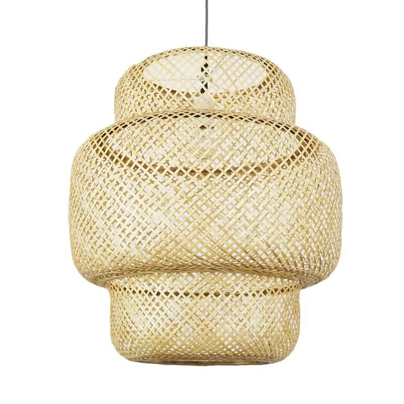 Bamboo Lantern Suspension Pendant Light Asia Style Beige Pendant Lighting Fixture