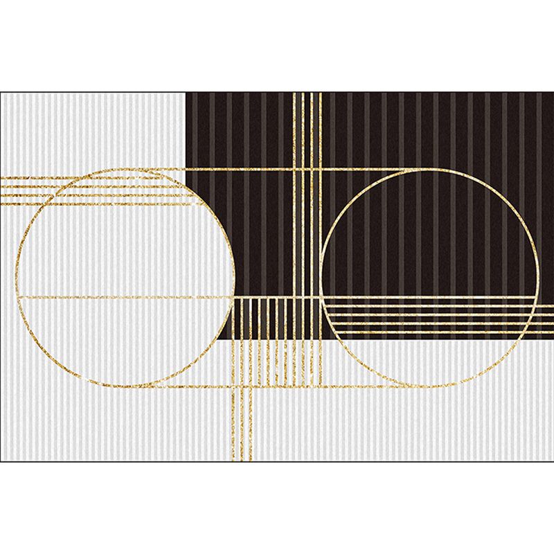 Scandinavian Modern Rug in Black and White Geometry Stripe Pattern Rug Polyester Washable Carpet for Home Decoration