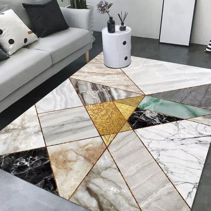 Modern Area Carpet Geometric Print Area Rug Polyester Living Room Carpet with Non-Slip Backing