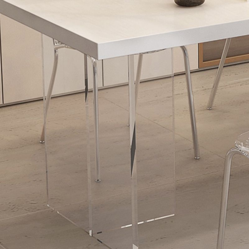 Rectangle Acrylic Base Dining Table Modern Stone Double Pedestal Table