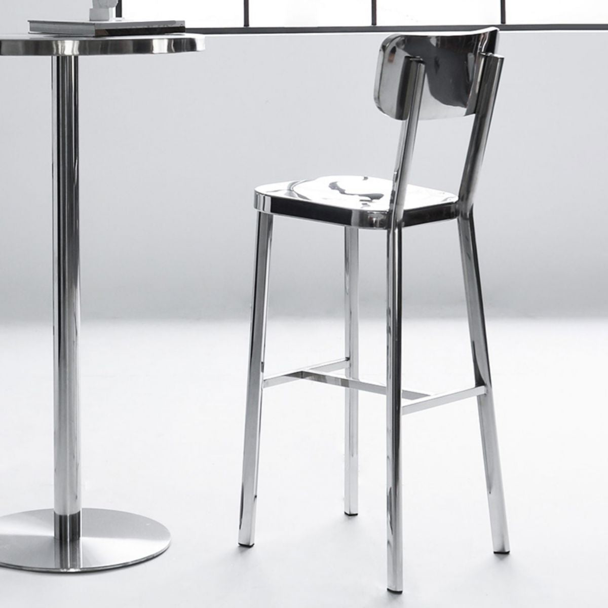 Contemporary 43" Height Metal Backrest Counter Stool in Silver