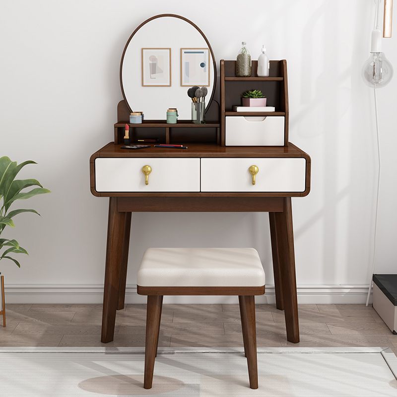 15.74" Wide Vanity Set 2-Drawer Solid Wood Dresser with Stool Set