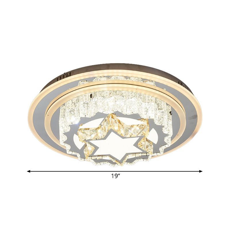 Chrome LED Flower/Star Ceiling Fixture Modern Hand-Cut Crystal Flush Mount Lighting for Sleeping Room