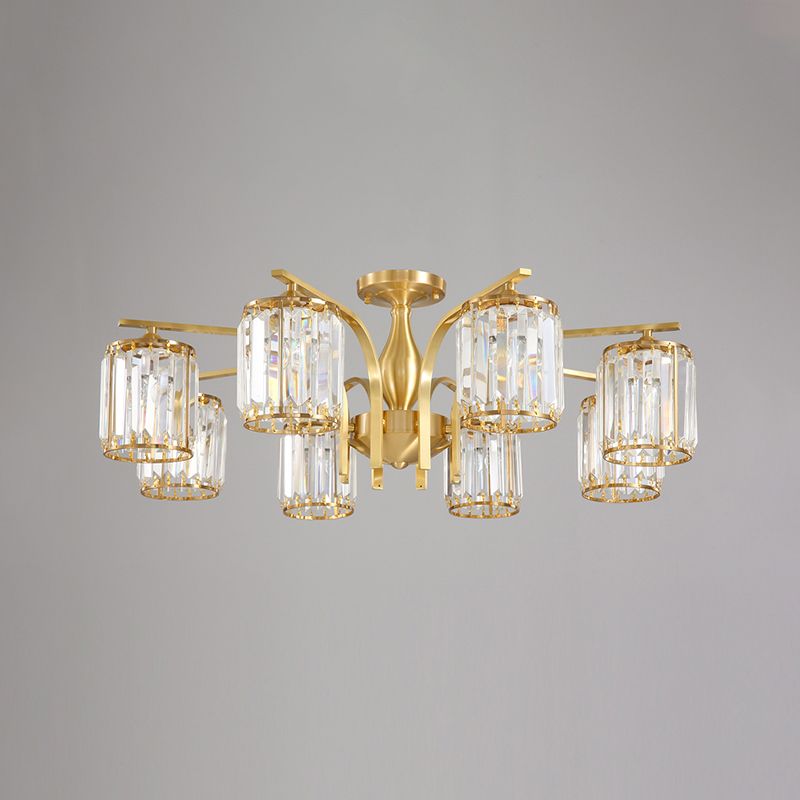 Éclairage de plafond de chambre à coucher multi-tampons moderne de cuivre en cuivre avec nuance en cristal