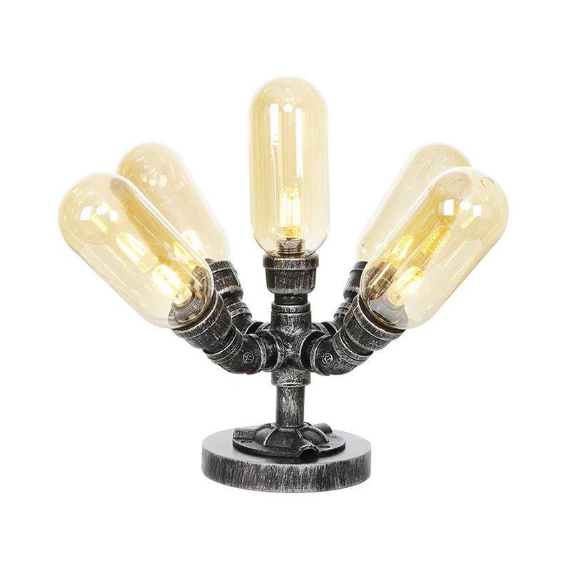 1/4/5-Bulb-Kapsel Schatten Tisch Liging Industrial Clear/Bernstein Glas Nachtlampe für Schlafzimmer
