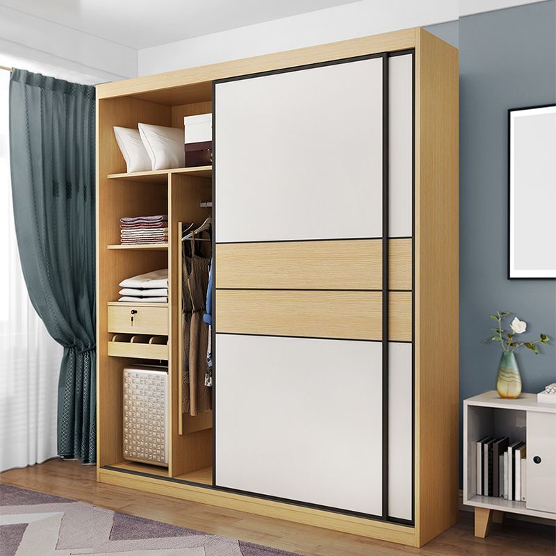 Wooden Wardrobe Armoire with Drawer Modern Wardrobe Closet - 63"L x 23.6"W x 82.9"H