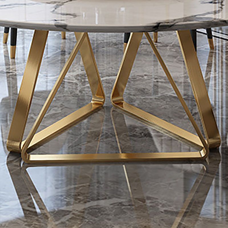 Stone Top Dining Table Traditional Luxury Table with Gold Pedestal Base