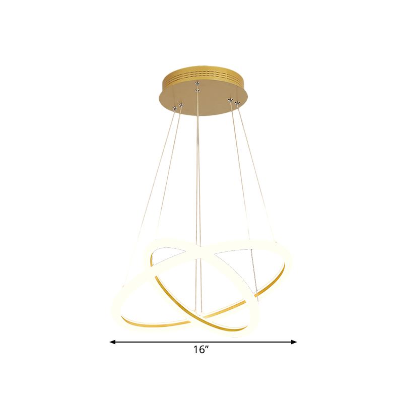 Moderne dubbele ring kroonluchter metallic eetkamer led suspensie verlichting in goud, warm/wit licht