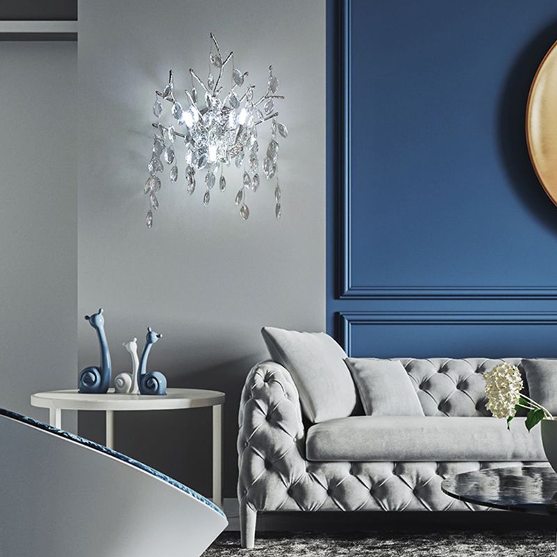 Unique Shape Crystal Wall Lighting Modern Style 3 Lights Wall Mounted Light in Silver