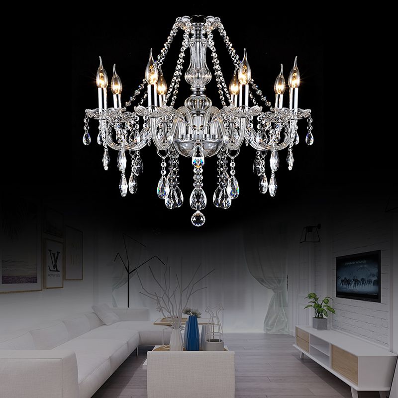 Clear Crystal Candelabra Chandelier Light Modern 6/8 Lights Hanging Ceiling Light for Living Room