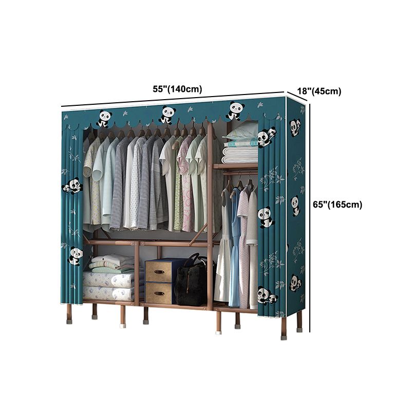 Brown Metal Frame Wardrobe Armoire Modern Folding Wardrobe Cabinet