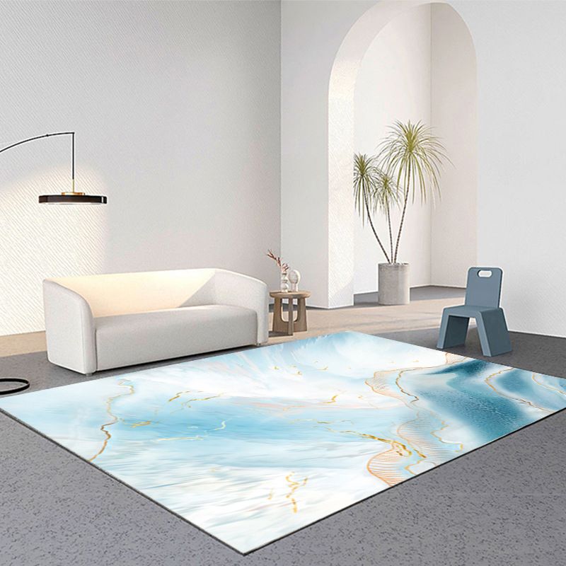 Sky Blue Abstract Pattern Rug Polyester Modern Rug Washable Rug for Living Room