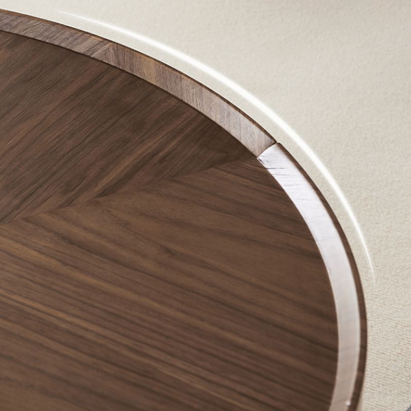 Round Wood Cocktail Table Set with 2 Drawers Modern Walnut Coffee Table