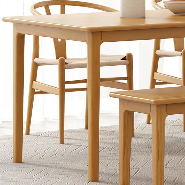 Rectangle Simplicity Dining Table Wood Color Fixed Table of Pinewood Solid Wood