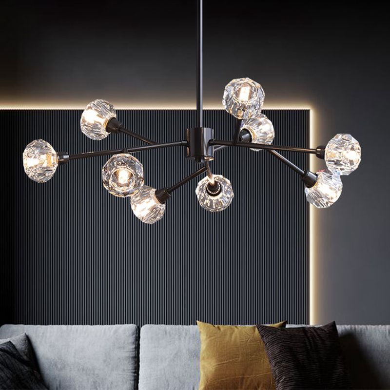 Mini Globe Crystal Chandelier Modern Style Black Finish Pendant Light for Living Room
