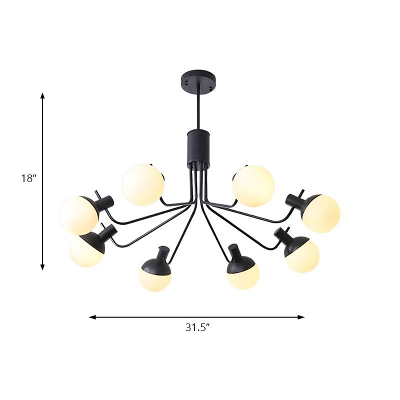Chandelier suspendu au noir contemporain avec ombre orbe 6 lumières Pendre de plafond en fer forgé