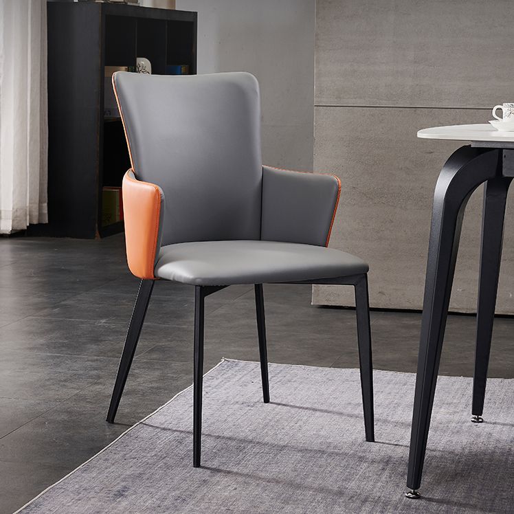 Contemporary Hotel Solid Back Arm Chair Leather Matte Finish Dining Chair