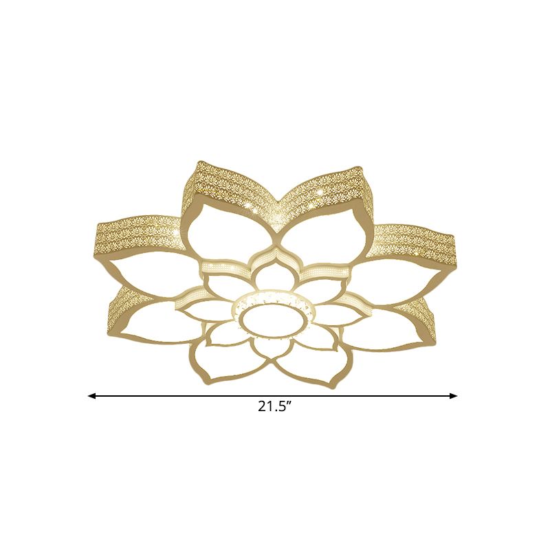 White LED Lotus Ceiling Fixture Contemporary Metallic Flush Mount Light, 21.5"/29.5" Width