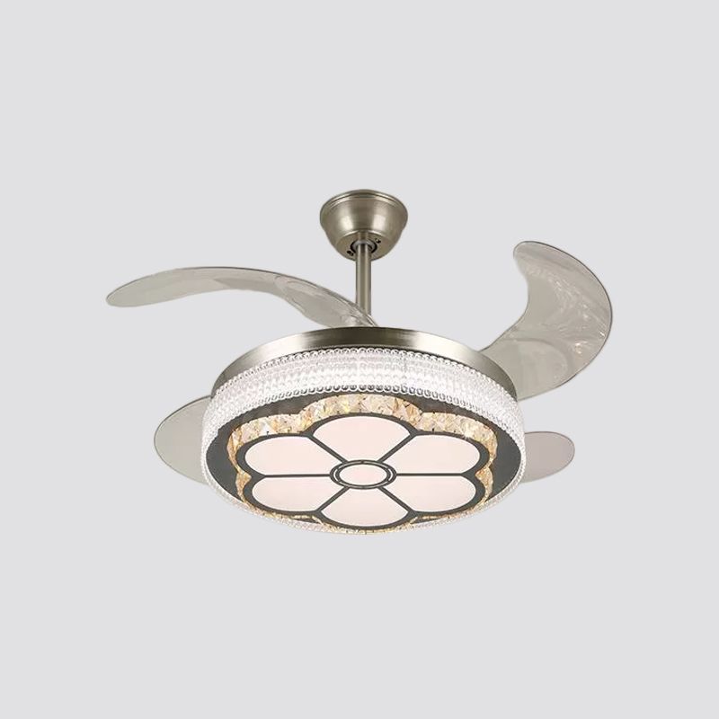 Kristallstufte 4-Blade-Halbblöcke Deckenleuchte LED Hanging Lüfterlampe in Silber, 19 "breit