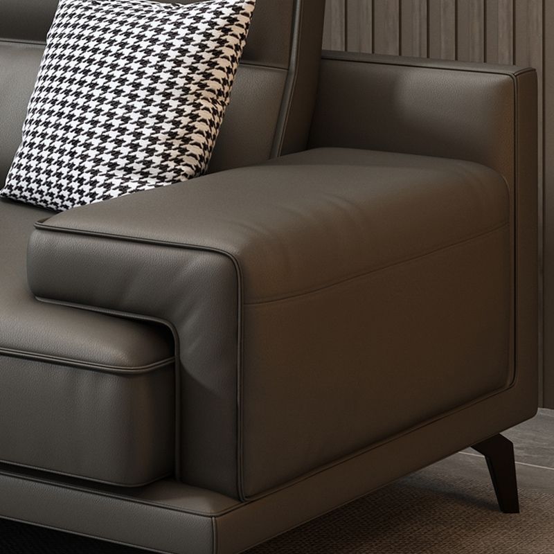 Genuine Leather Stationary Stain Resistant Living Room Gray Sofa