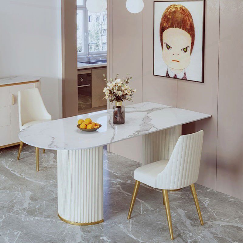 Sintered Stone Fixed Dining Table Luxury Free Form Kitchen Room
