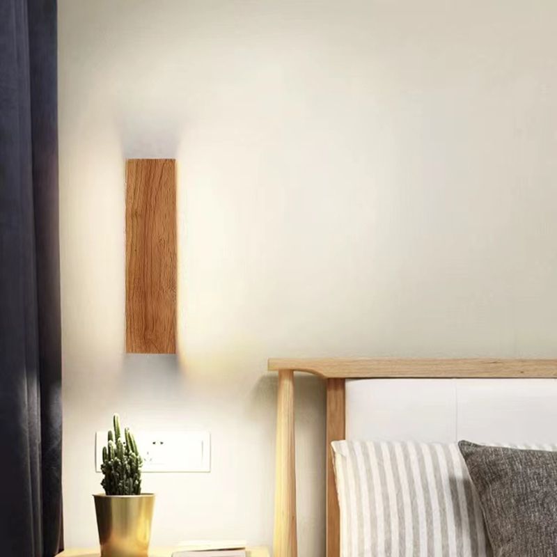 Rectangle Shape Wall Lighting Modern Style Wood 1 Light Sconce Lamp for Living Room