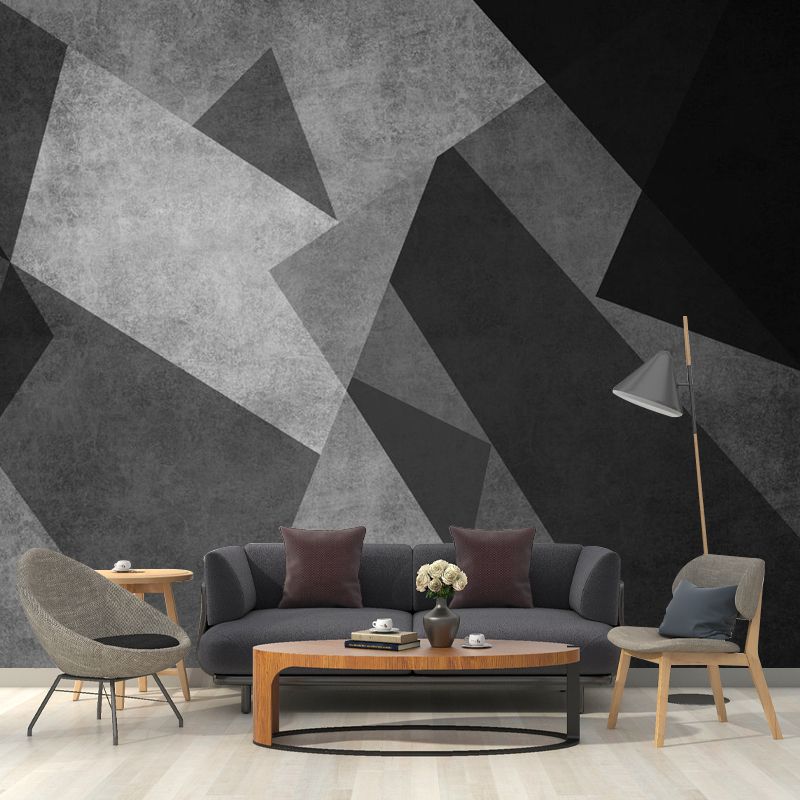 Black-Grey Modernist Mural Wallpaper Whole Geometric Pattern Wall Art for Bedroom