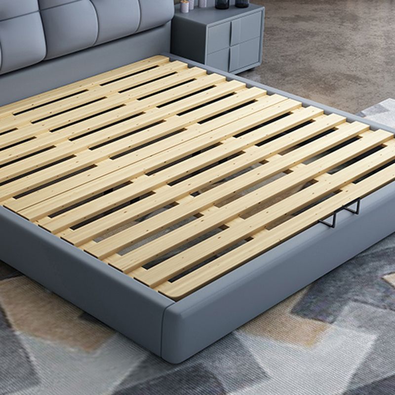 Contemporary Faux Leather Standard Bed, Rectangular Upholstered Headboard Bed