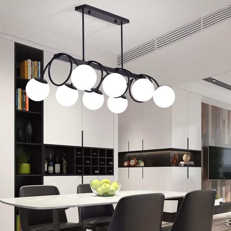 Modern Sphere Island Light Glass Dining Room Suspended Lighting Fixture in Black