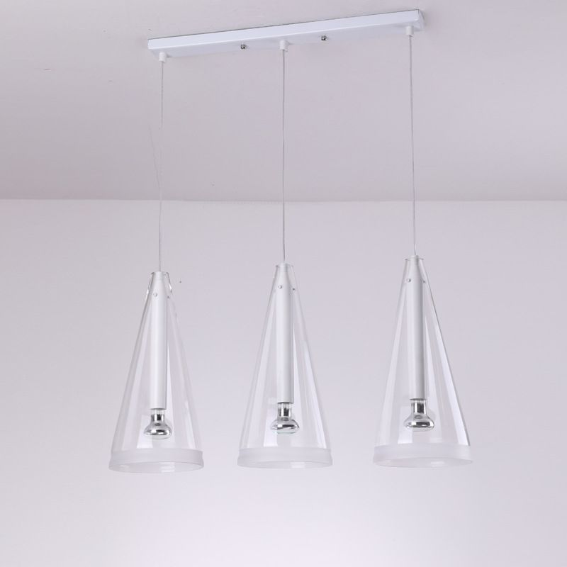 Transparent Glass Conical Pendant Lighting Minimalist White Hanging Light for Dining Room