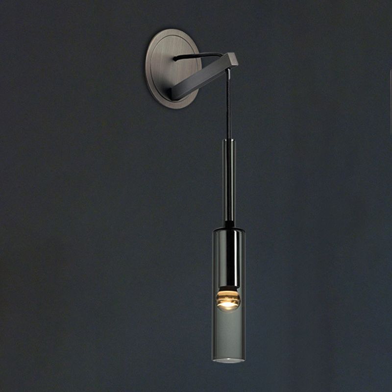 Metal Modern Wall Sconce Cylinder Shape Wall Light with Crystal Shade for Bedroom