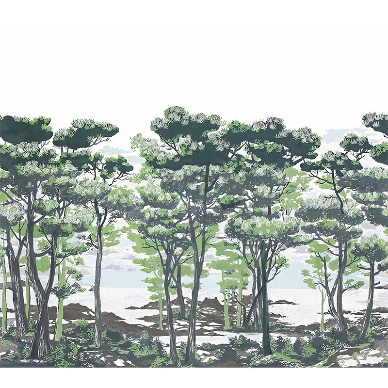 Papier peint mural intissé de forêt côtière nordique, résistant à l'humidité, couleur foncée, Art mural pour la décoration de la maison