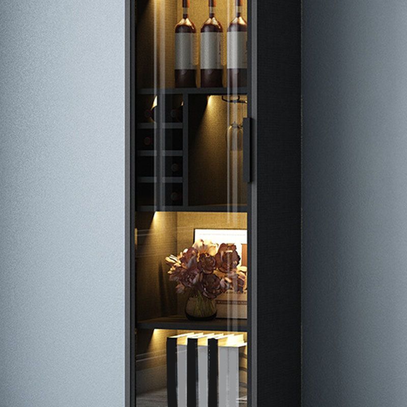 Modern Faux Wood Display Stand Glass Doors Storage Cabinet with Doors
