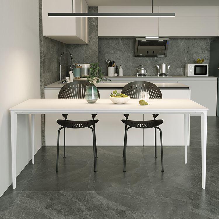 Modern Rectangle White Dining Set Kitchen Sintered Stone Top Dining Set with 4 Legs Base