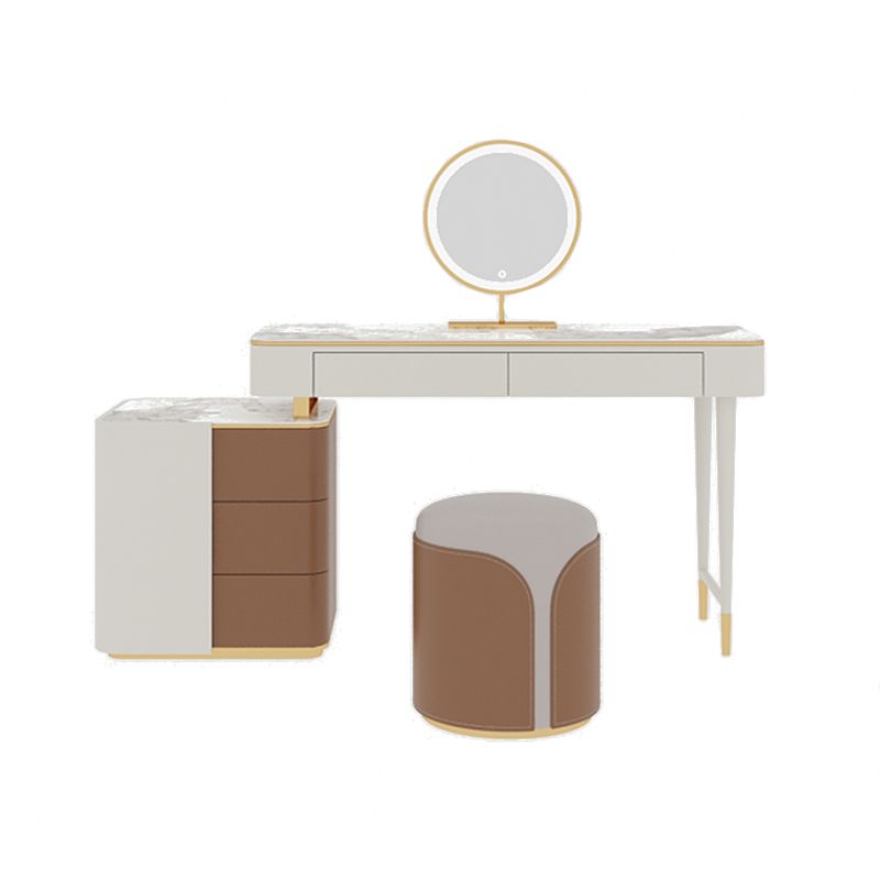 Glam Makeup Vanity Desk Leather Makeup Vanity Set with Slate Top