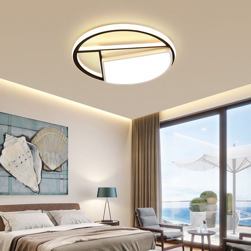 16"/19.5" Wide Geometric Acrylic Ceiling Lamp Contemporary Black and White LED Flush Mount Lighting