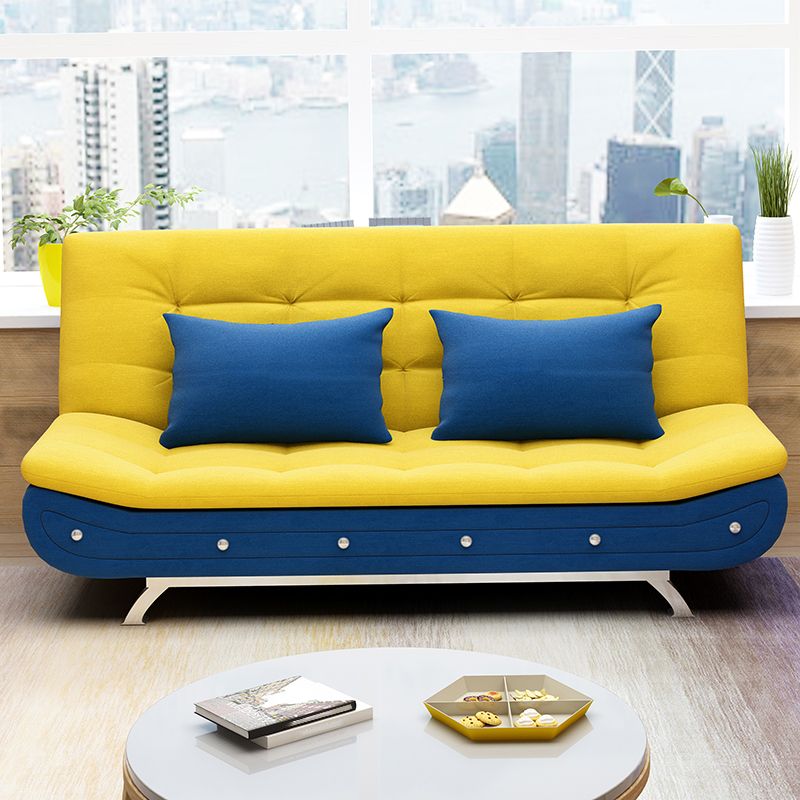 Cotton Blend Convertible Contemporary Biscuit Back Armless Sofa Bed