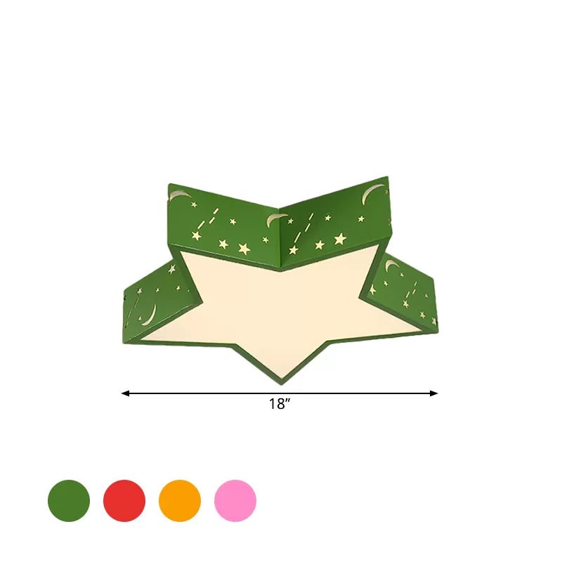 Metallic Star Flush Ceiling Light Macaron Red/Green/Pink LED Flushmount Lighting for Kids Bedroom, 18"/23.5" W