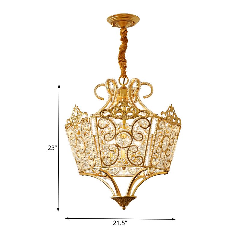 Gold 5 Lights Chandelier Light Fixture Country Crystal Wire Frame Pendant Lamp for Bedroom