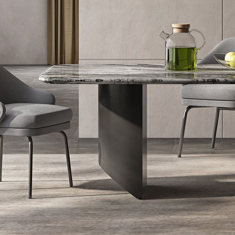 Simplicity Style Rectangle Marble Fixed Dinner Table with Double Pedestal